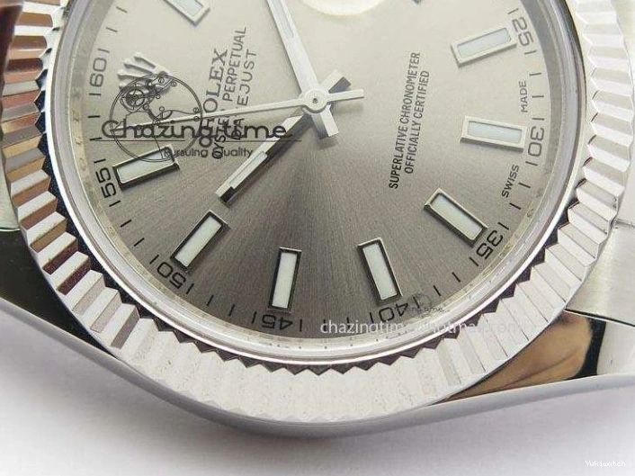 Gray SS Dial A3136 Sliver On Sticks 41mm SS Bracelet Markers Datejust II 116334 1225